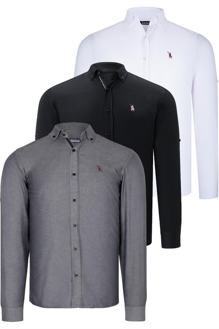 TRIPLE SET G674 DEWBERRY MENS SHIRT-BLACK-WHITE-SMOKED