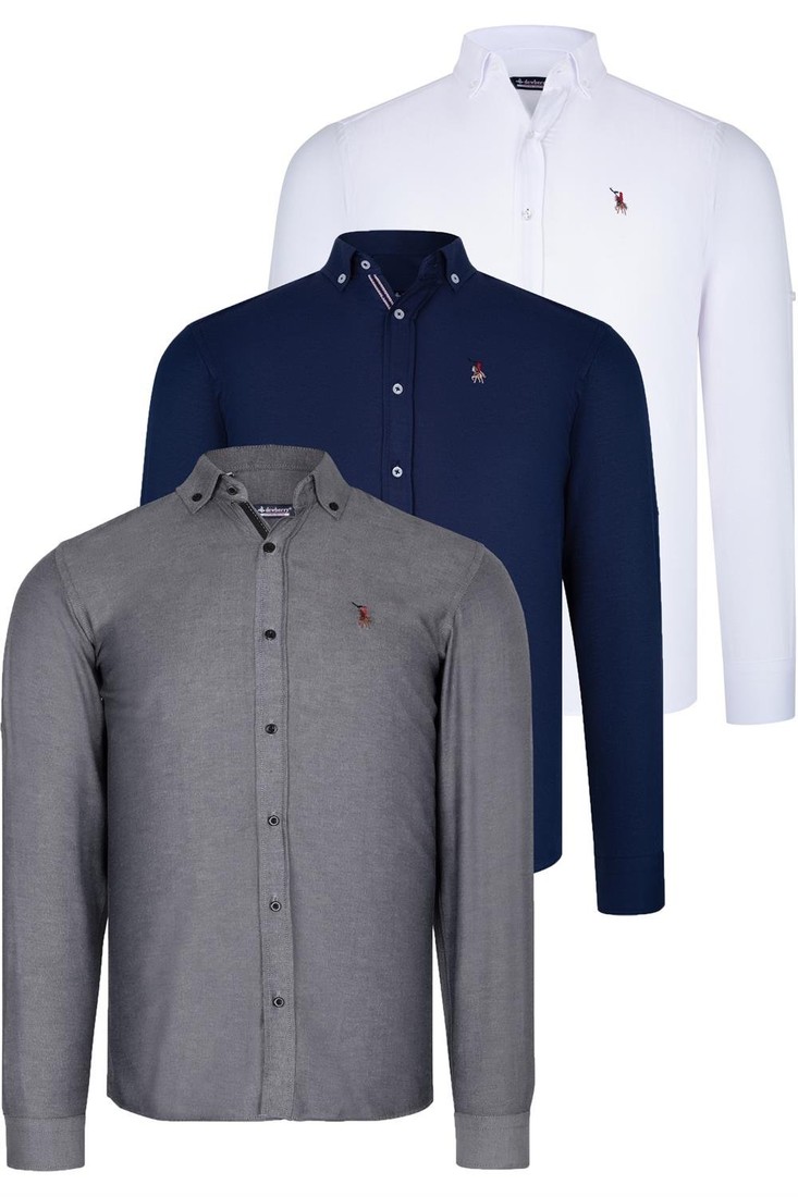 TRIPLE SET G674 DEWBERRY MENS SHIRT-NAVY BLUE-WHITE-SMOKED