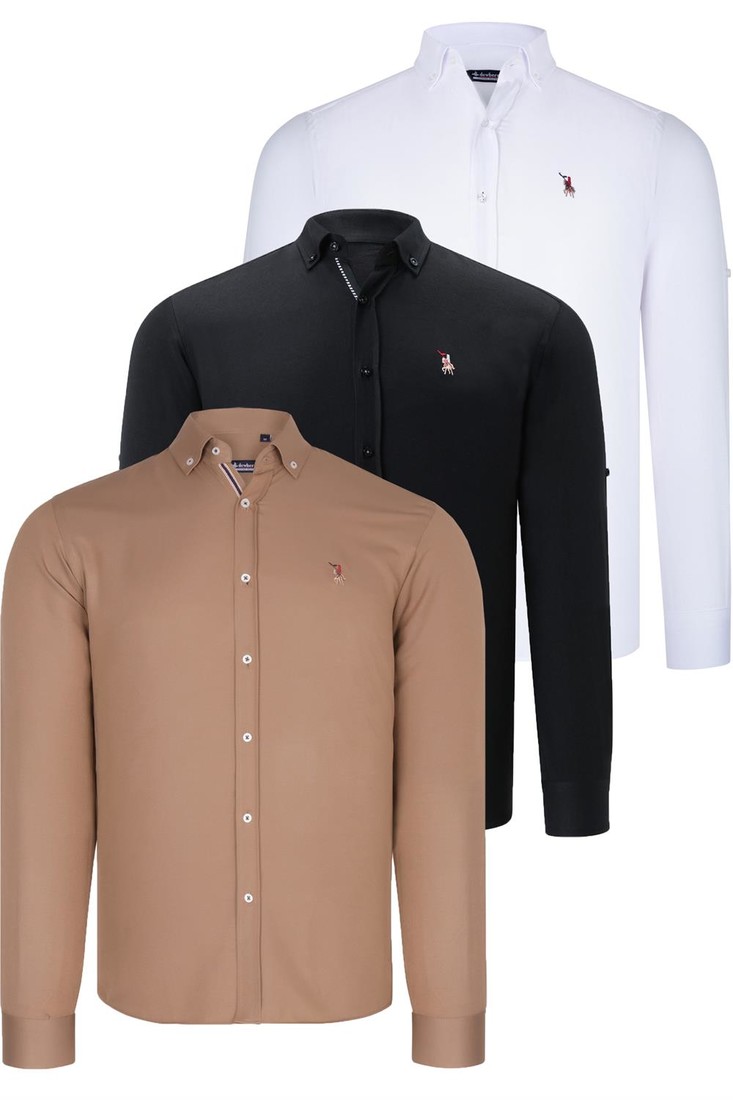 TRIPLE SET G674 DEWBERRY MENS SHIRT-BLACK-WHITE-CAMEL