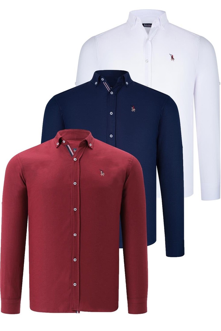 TRIPLE SET G674 DEWBERRY MENS SHIRT-NAVY BLUE-WHITE-BURGUNDY