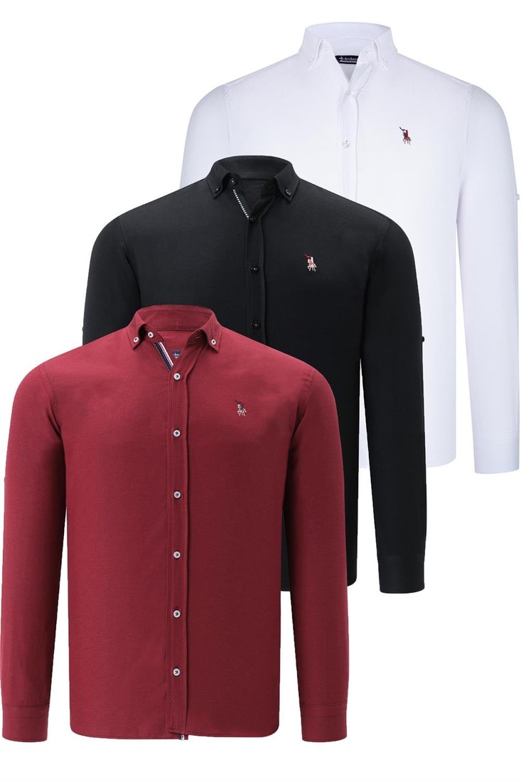 TRIPLE SET G674 DEWBERRY MENS SHIRT-BLACK-WHITE-BURGUNDY