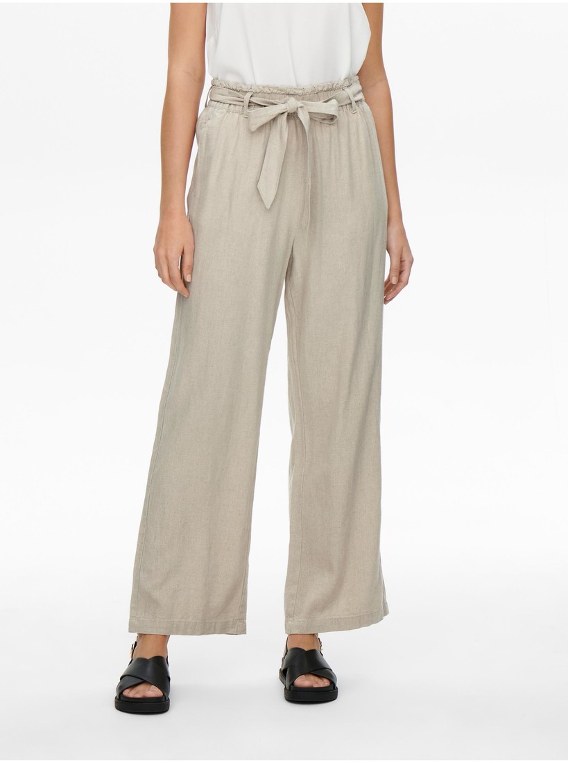 Beige Ladies Linen Wide Trousers JDY Say - Women