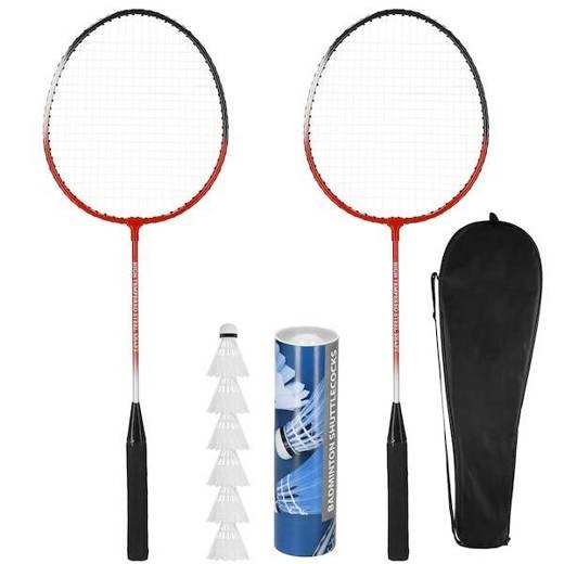 Springos Sada bedmintonových rakiet 2 ks + 6ks košíkov