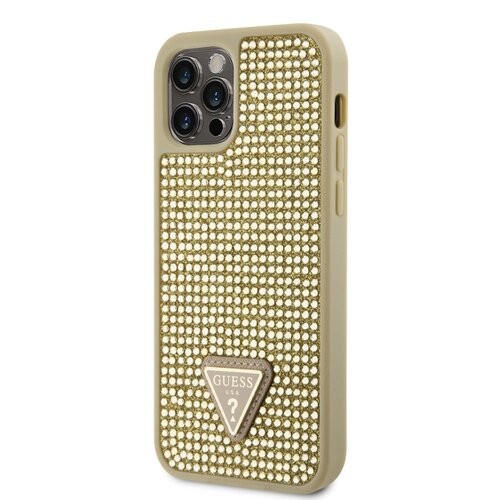 Guess Rhinestones Triangle Metal Logo Kryt pro iPhone 12/12 Pro Gold