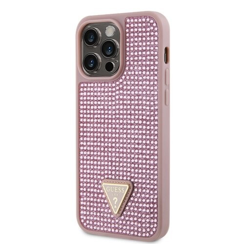 Guess Rhinestones Triangle Metal Logo Kryt pro iPhone 14 Pro Max Pink