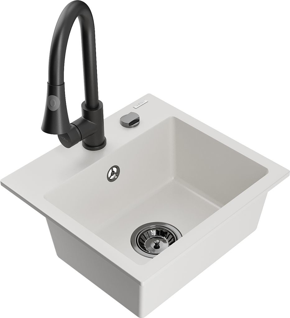 MEXEN/S MEXEN/S - Milo granitový drez 1-miska vrátane batérie Elia, biela 6505-20-670101-70