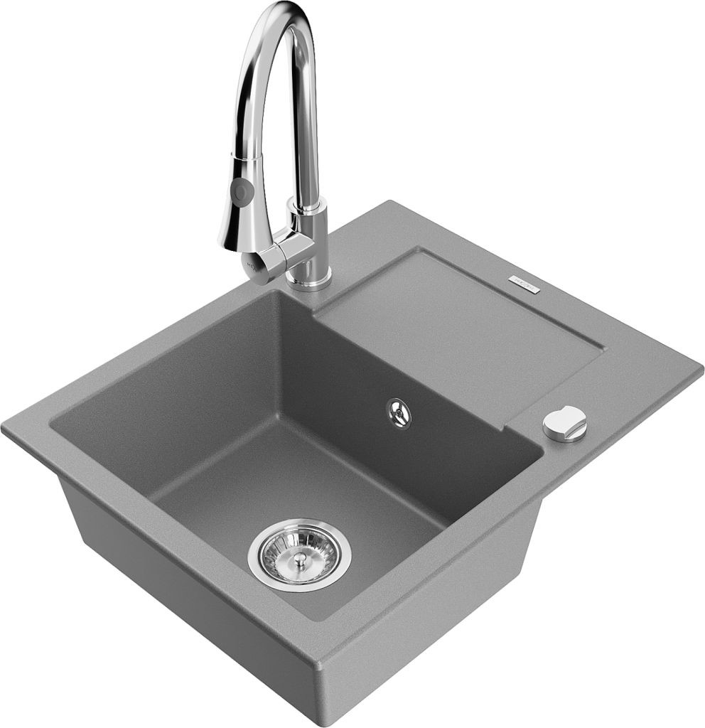 MEXEN/S MEXEN/S - Enzo granitový drez 1 s odkvapkávačom vrátane Elia, šedá 6506-71-670101-00