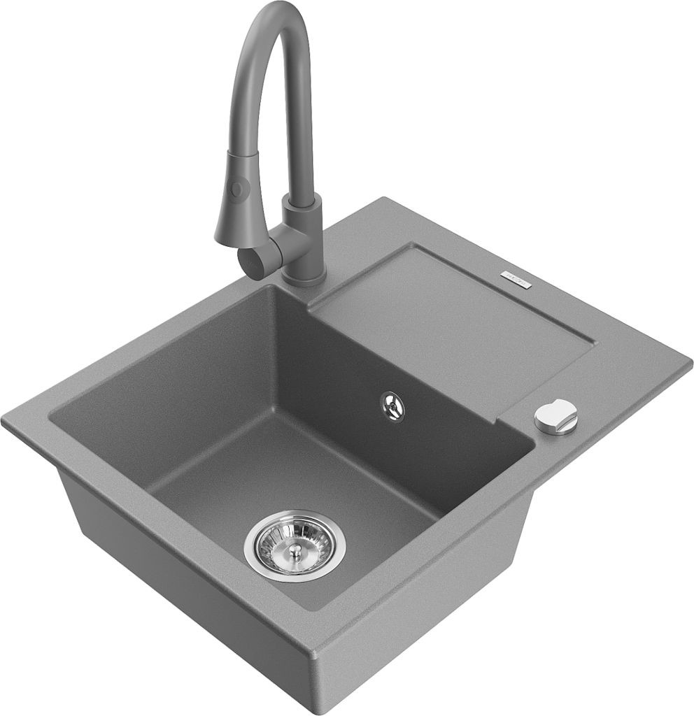 MEXEN/S MEXEN/S - Enzo granitový drez 1 s odkvapkávačom vrátane Elia, šedá 6506-71-670101-71