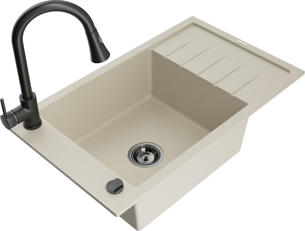 MEXEN/S MEXEN/S - Elias granitový drez 1 s odkvapkávačom vrátane batérie Elia, biela 6511-69-670101-70