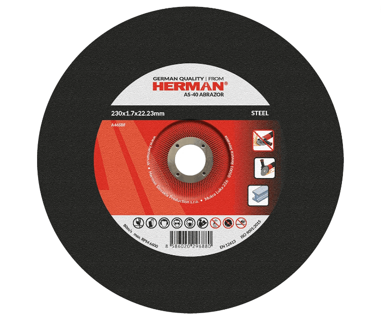Herman Rezný kotúč  AS-40 Abrazor Na oceľ 230x1,7x22,23mm / s prelisom / TYP 42
