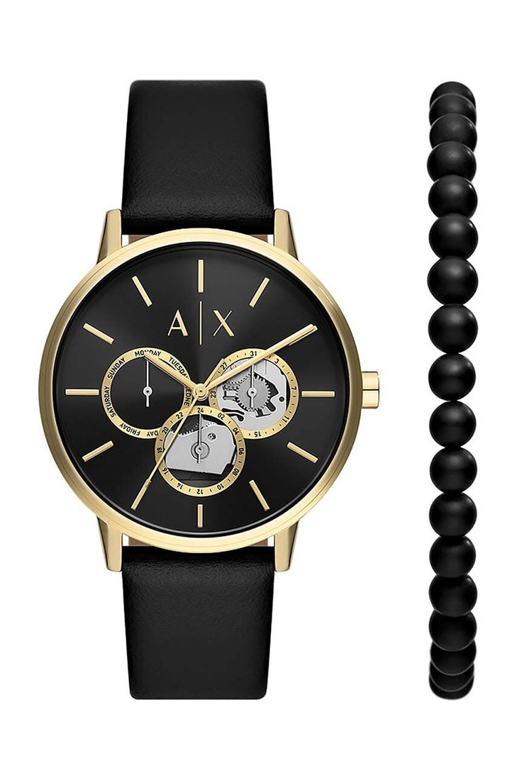 Hodinky a náramok Armani Exchange čierna farba
