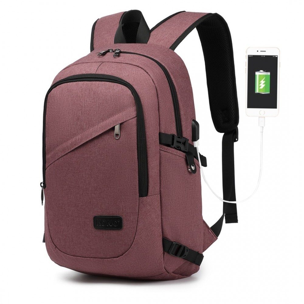 KONO unisex batoh s USB portom - staroružová - 20L