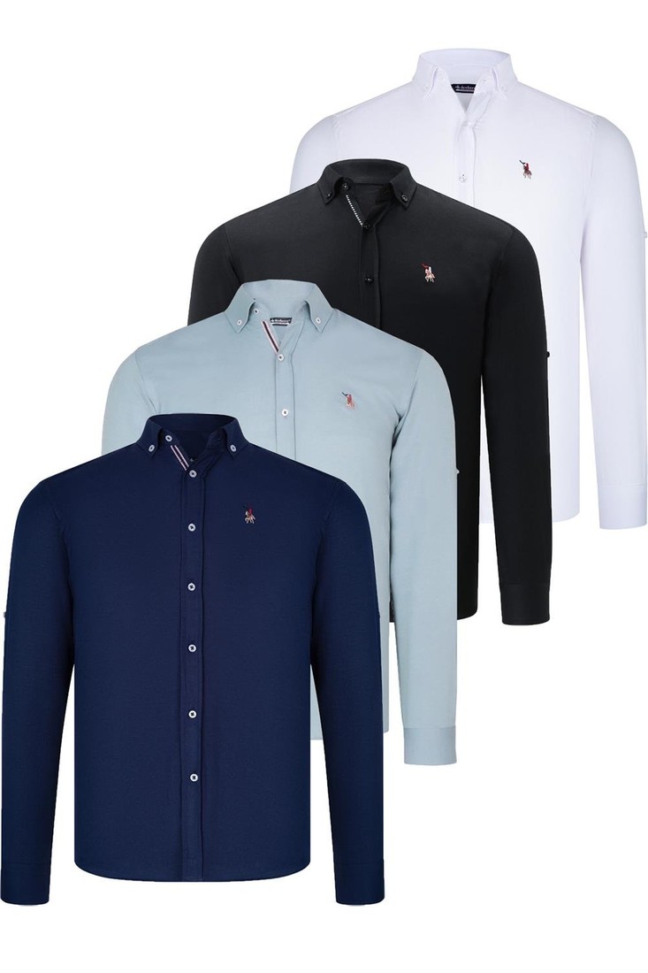 QUAD SET G674 DEWBERRY MENS SHIRT-BLACK-WHITE-NAVY BLUE-WATER GREEN
