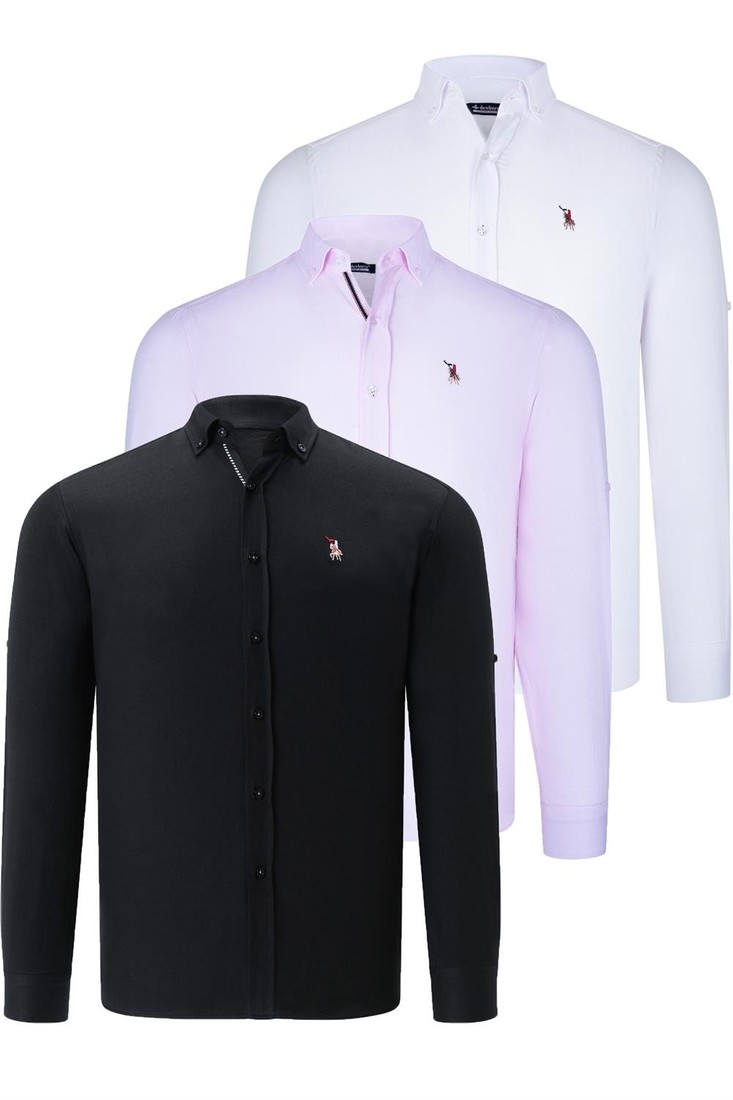 TRIPLE SET G674 DEWBERRY MENS SHIRT-BLACK-WHITE-PINK