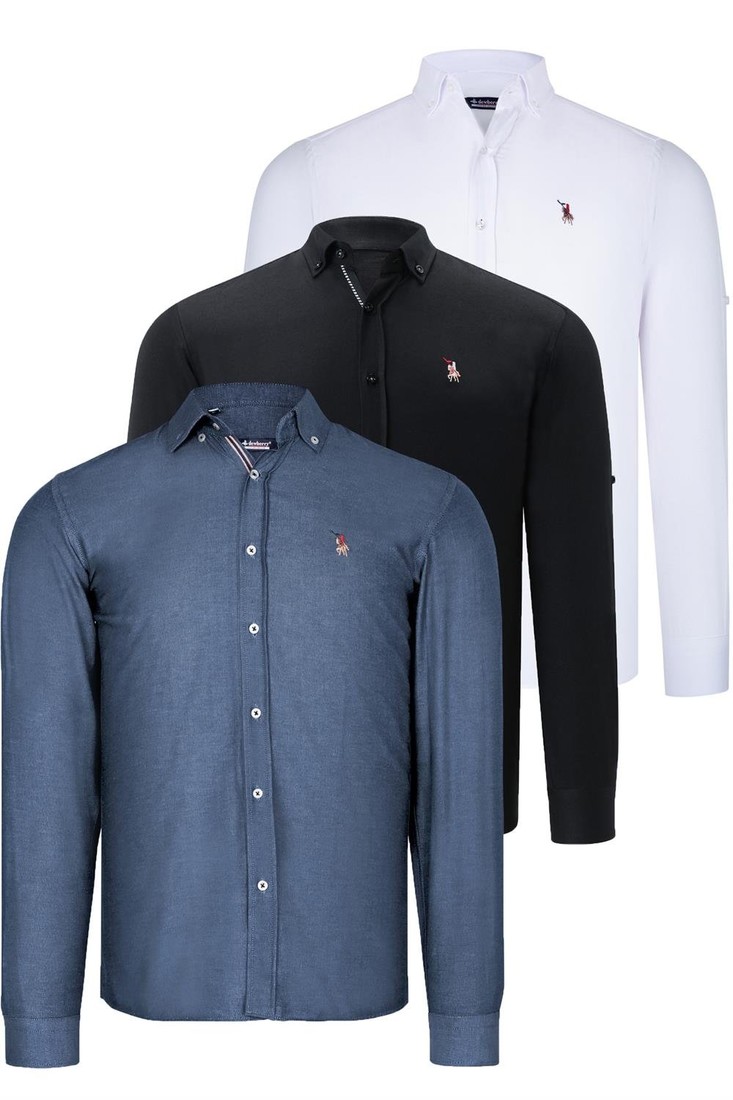 TRIPLE SET G674 DEWBERRY MENS SHIRT-BLACK-WHITE-OIL
