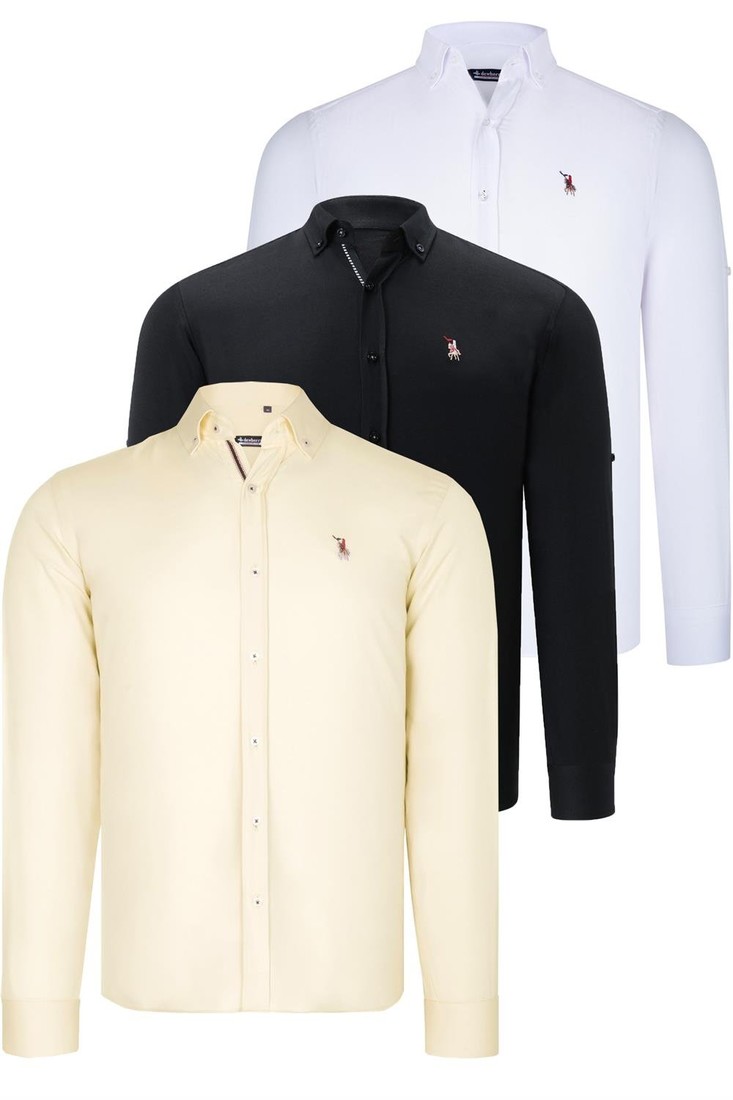 TRIPLE SET G674 DEWBERRY MENS SHIRT-BLACK-WHITE-YELLOW
