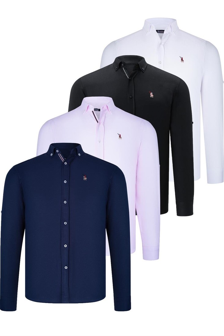 QUAD SET G674 DEWBERRY MENS SHIRT-BLACK-WHITE-NAVY BLUE-PINK