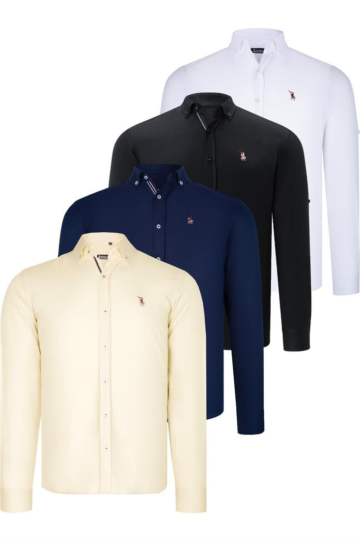 QUAD SET G674 DEWBERRY MENS SHIRT-BLACK-WHITE-NAVY BLUE-YELLOW