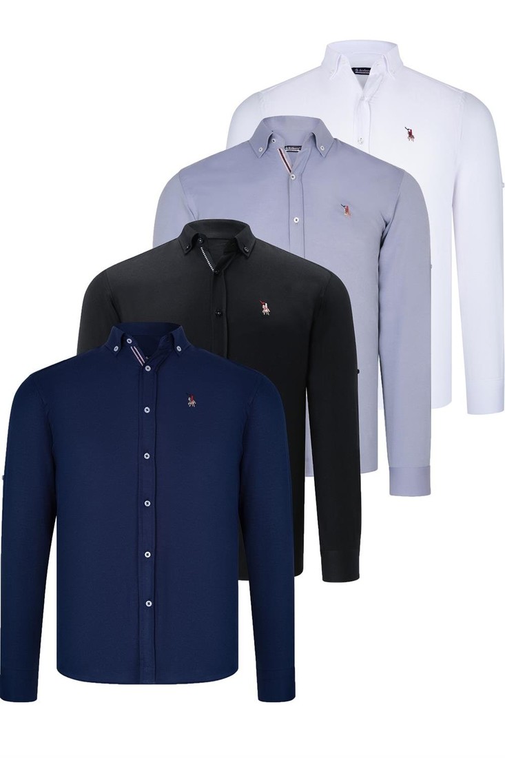 QUAD SET G674 DEWBERRY MENS SHIRT-BLACK-WHITE-NAVY BLUE-GREY