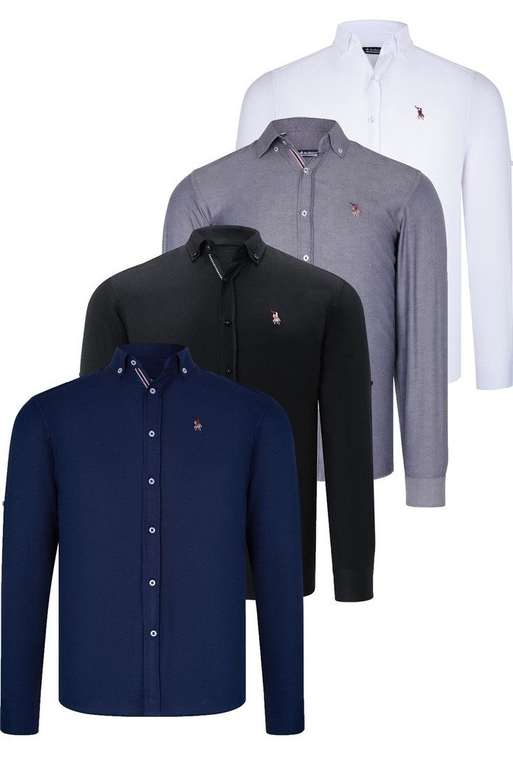 QUAD SET G674 DEWBERRY MENS SHIRT-BLACK-WHITE-NAVY BLUE-DENIM BLUE