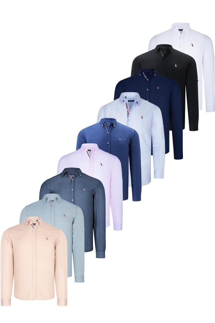 NINE-PACK G674 DEWBERRY MENS SHIRT-BLACK-WHITE-NAVY-INDIGO-PINK-OIL-WATER GREEN-BEIGE-LIGHT BLUE