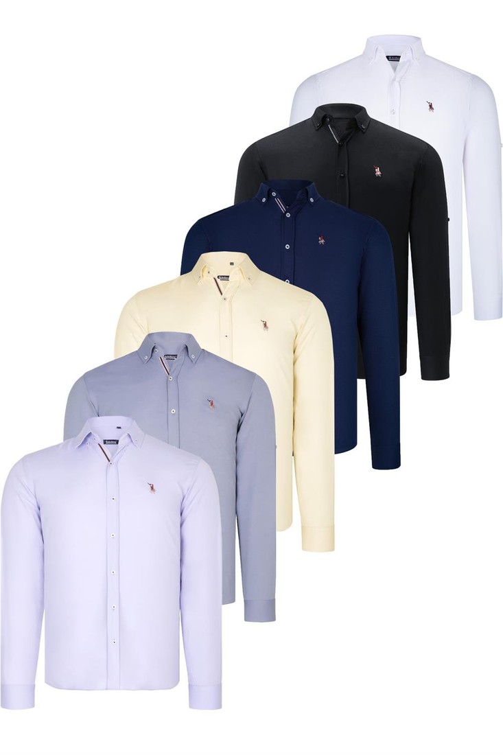 SIX SET G674 DEWBERRY MENS SHIRTS-BLACK-WHITE-NAVY BLUE-GREY-YELLOW-LILAC