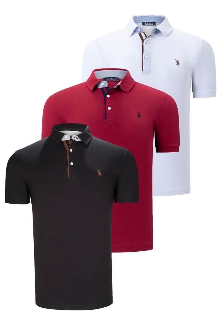 TRIPLE SET T8582 DEWBERRY MENS T-SHIRT-BLACK-WHITE-BURGUNDY