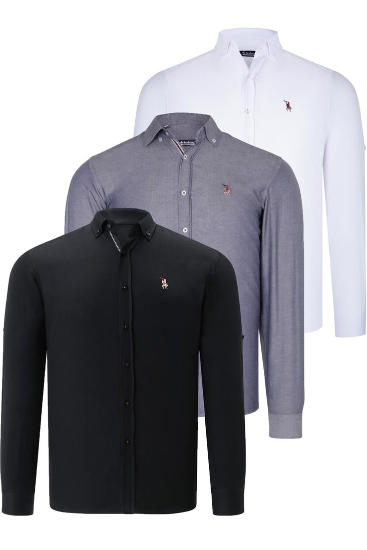 TRIPLE SET G674 DEWBERRY MENS SHIRT-BLACK-WHITE-DENIM BLUE