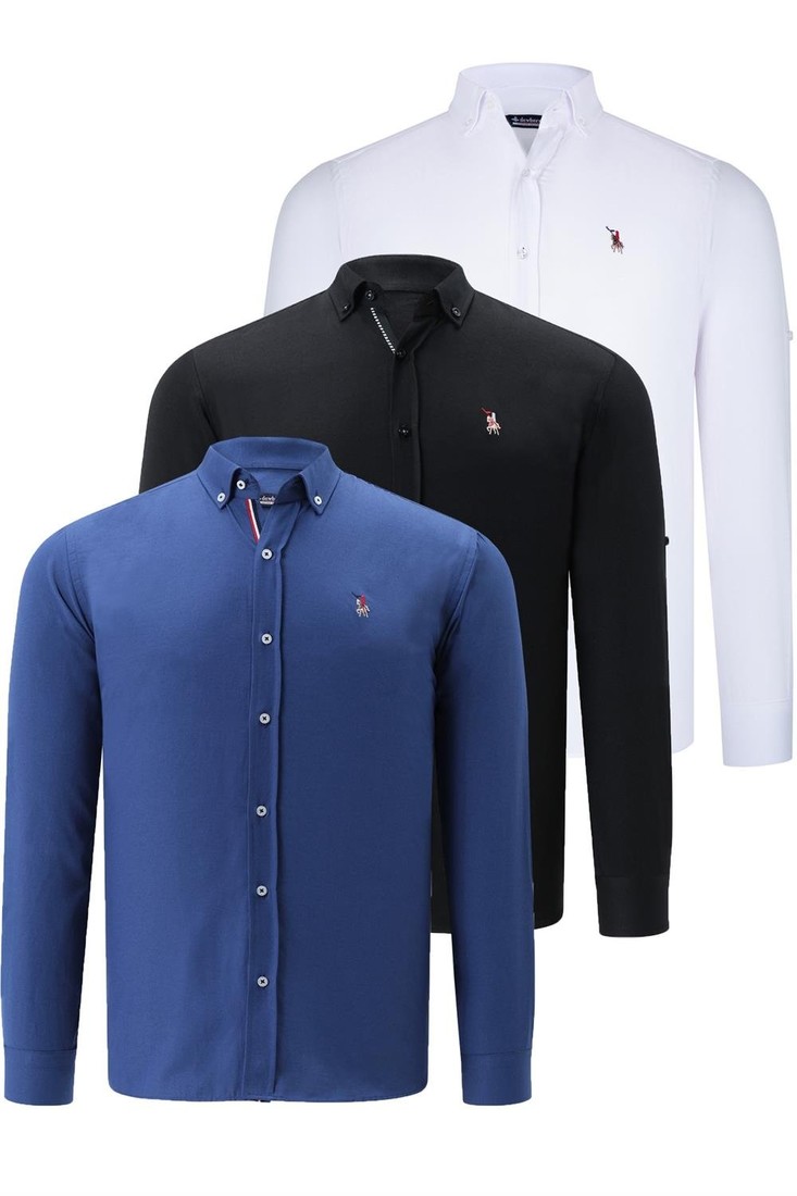 TRIPLE SET G674 DEWBERRY MENS SHIRT-BLACK-WHITE-INDIGO