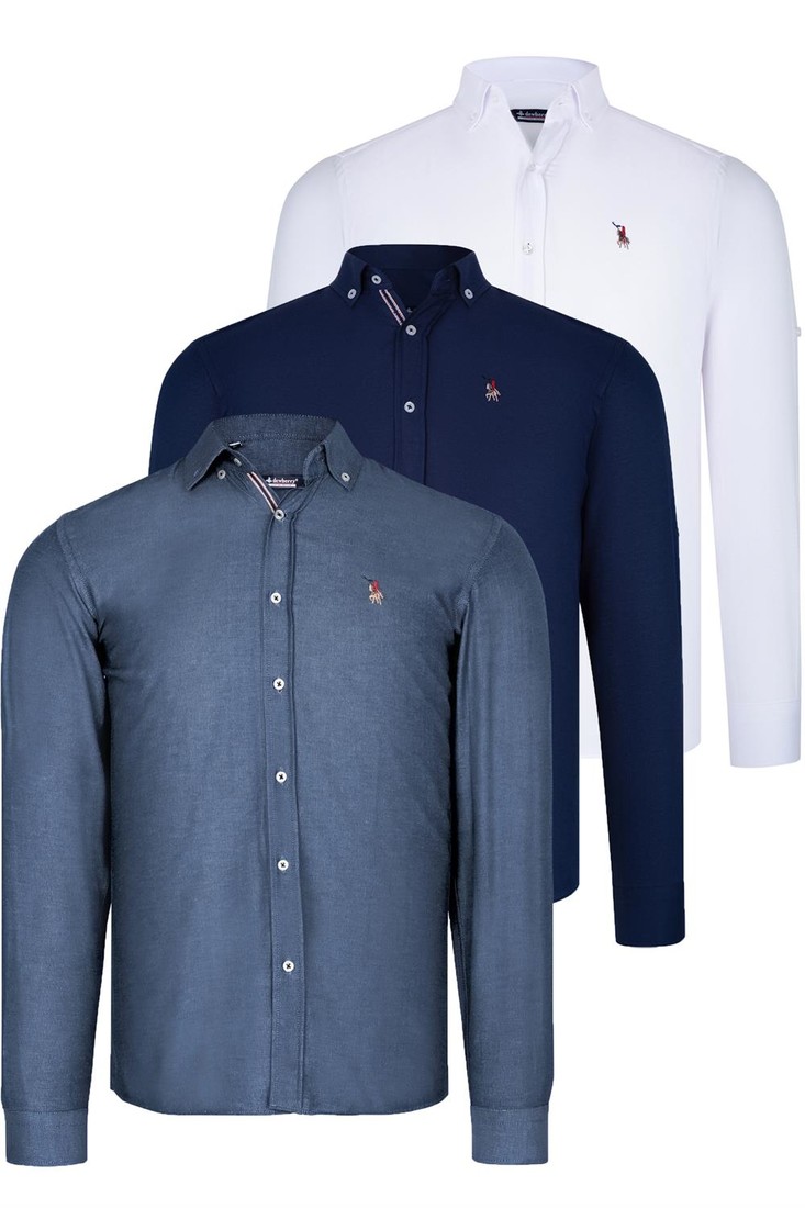 TRIPLE SET G674 DEWBERRY MENS SHIRT-NAVY BLUE-WHITE-OIL