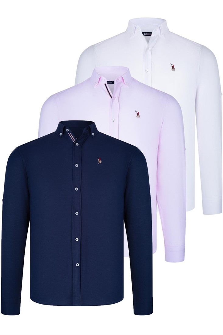 TRIPLE SET G674 DEWBERRY MENS SHIRT-NAVY BLUE-WHITE-PINK