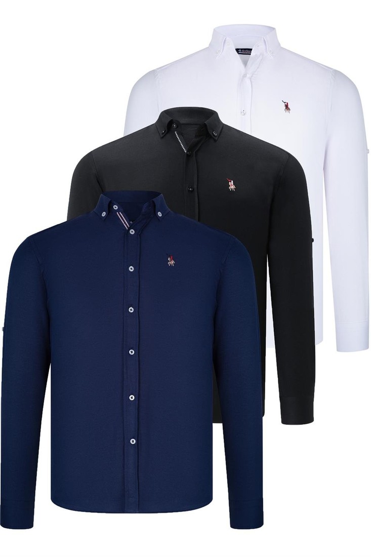 TRIPLE SET G674 DEWBERRY MENS SHIRT-BLACK-WHITE-NAVY BLUE