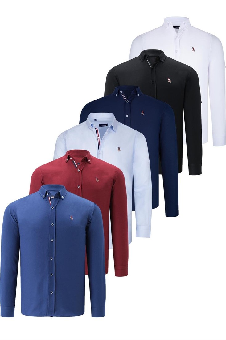SIX SET G674 DEWBERRY MENS SHIRTS-BLACK-WHITE-NAVY BLUE-LIGHT BLUE-BURGUNDY-INDIGO