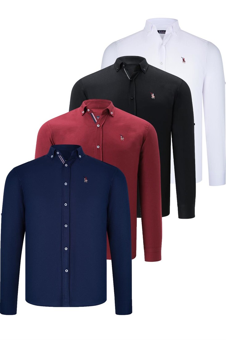 QUAD SET G674 DEWBERRY MENS SHIRT-BLACK-WHITE-NAVY BLUE-BURGUNDY