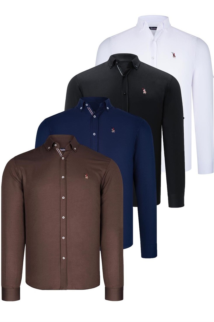 QUAD SET G674 DEWBERRY MENS SHIRT-BLACK-WHITE-NAVY BLUE-EARTH