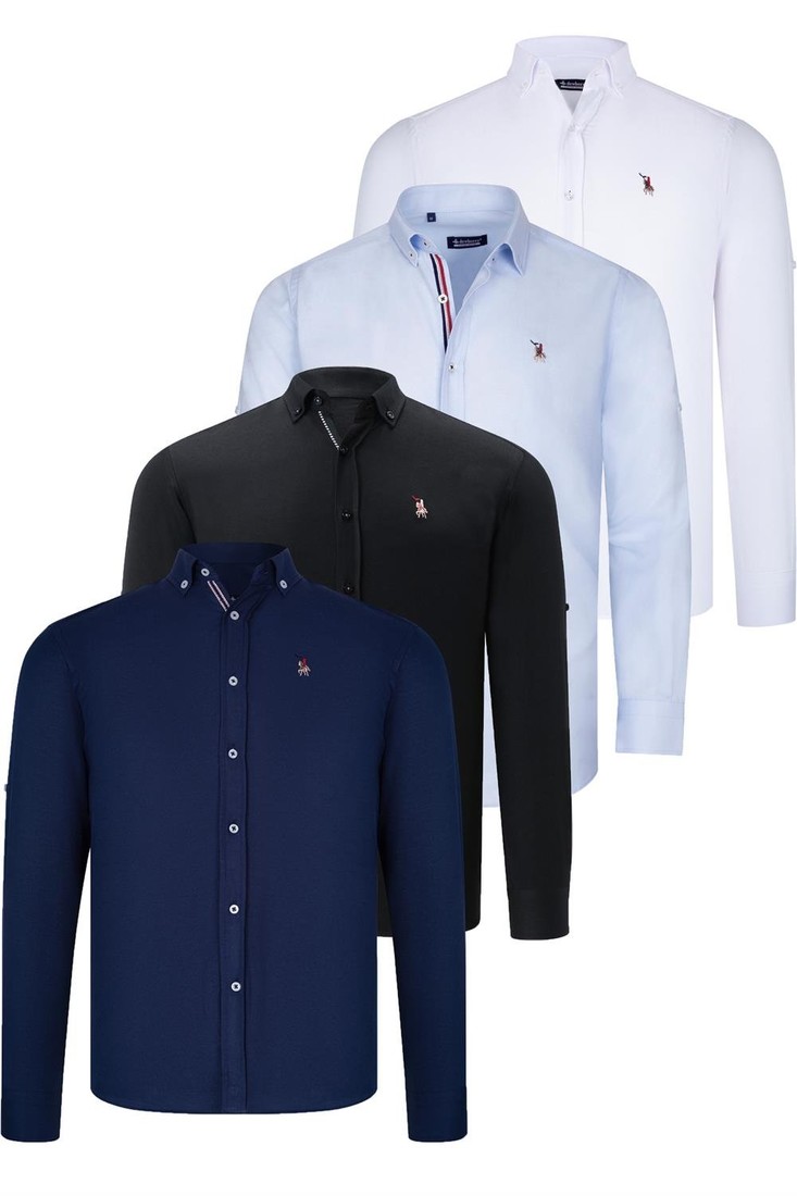 QUAD SET G674 DEWBERRY MENS SHIRT-BLACK-WHITE-NAVY BLUE-LIGHT BLUE