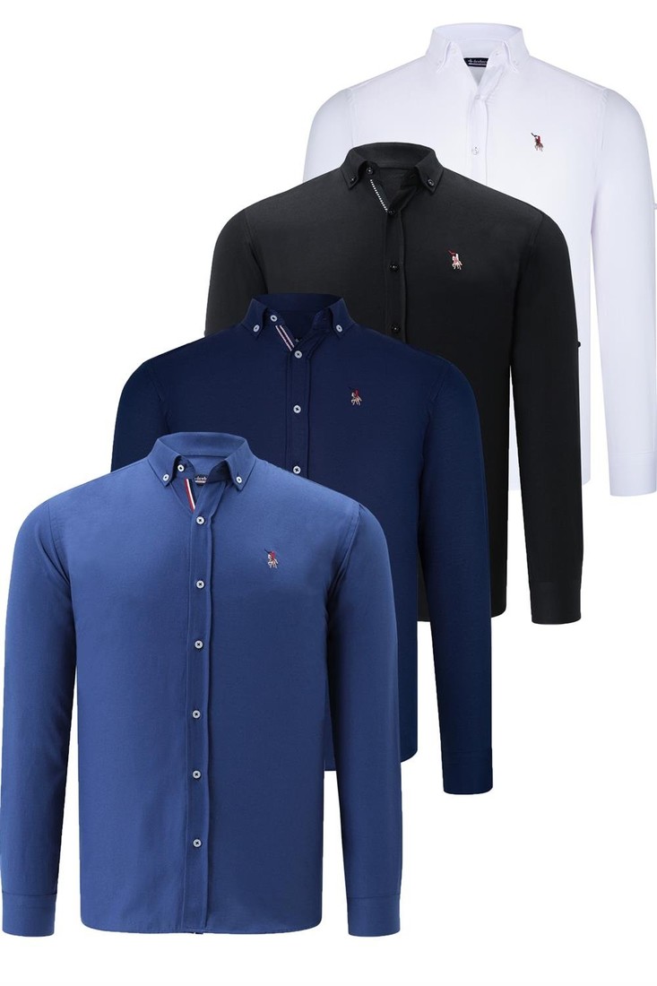 QUAD SET G674 DEWBERRY MENS SHIRT-BLACK-WHITE-NAVY BLUE-INDIGO