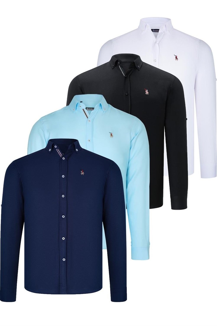 QUAD SET G674 DEWBERRY MENS SHIRT-BLACK-WHITE-NAVY BLUE-CYAN