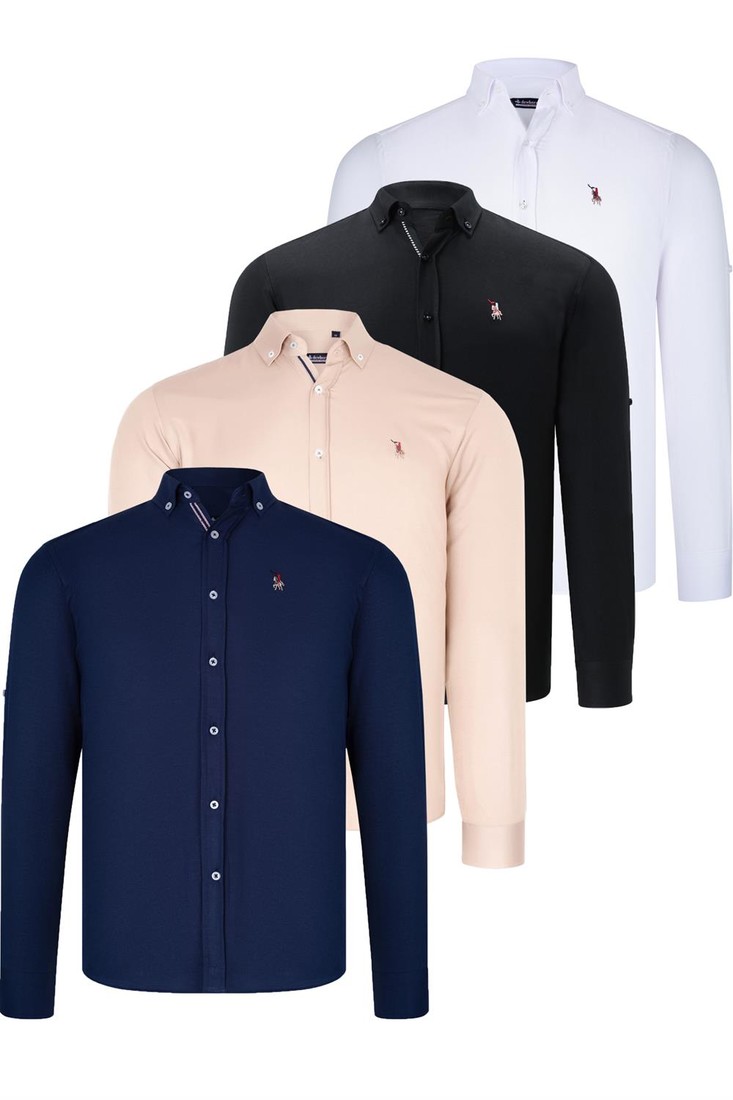 QUAD SET G674 DEWBERRY MENS SHIRT-BLACK-WHITE-NAVY BLUE-BEIGE