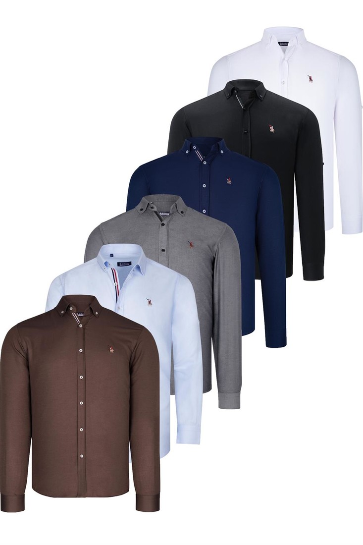 SIX SET G674 DEWBERRY MENS SHIRTS-BLACK-WHITE-NAVY BLUE-LIGHT BLUE-EARTH-SMOKED