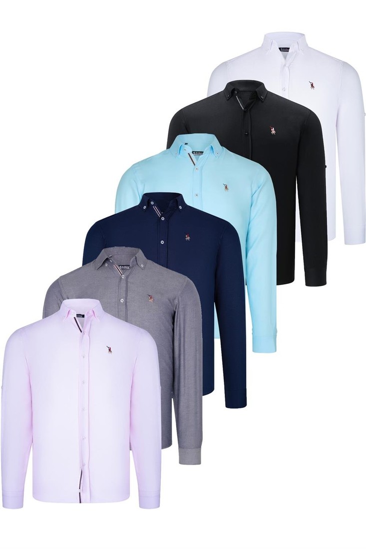 SIX SET G674 DEWBERRY MENS SHIRT-BLACK-WHITE-NAVY BLUE-CYAN-DENIM BLUE-PINK