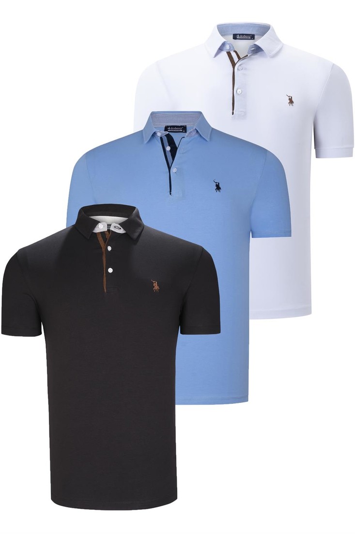 TRIPLE SET T8582 DEWBERRY MENS T-SHIRT-BLACK-WHITE-CLEAR BLUE