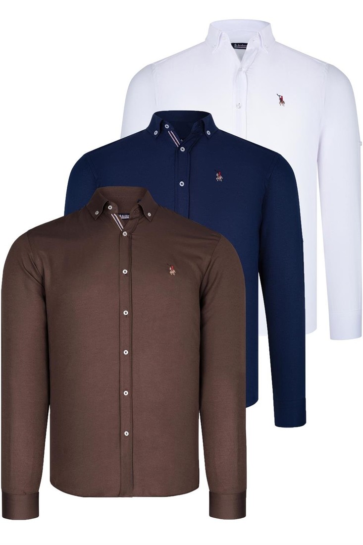 TRIPLE SET G674 DEWBERRY MENS SHIRT-NAVY BLUE-WHITE-EARTH