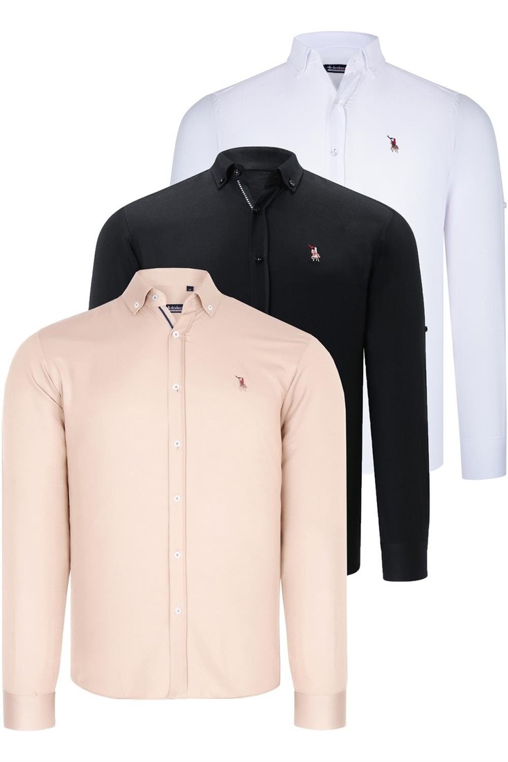 TRIPLE SET G674 DEWBERRY MENS SHIRT-BLACK-WHITE-BEIGE