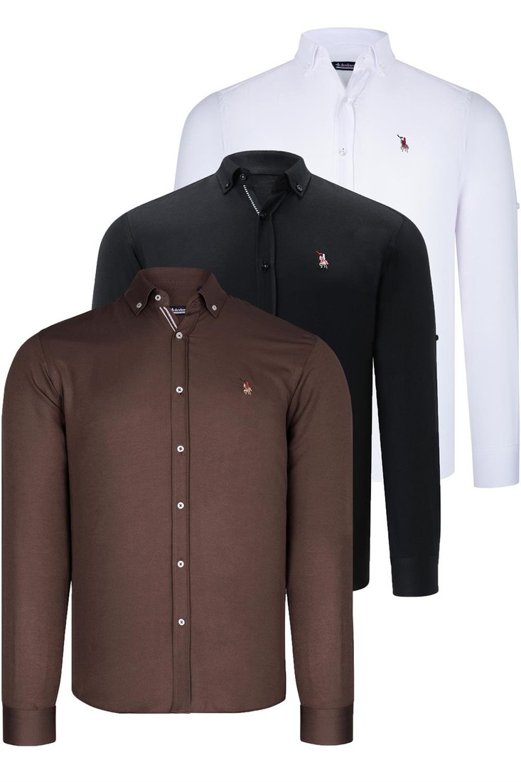 TRIPLE SET G674 DEWBERRY MENS SHIRT-BLACK-WHITE-EARTH