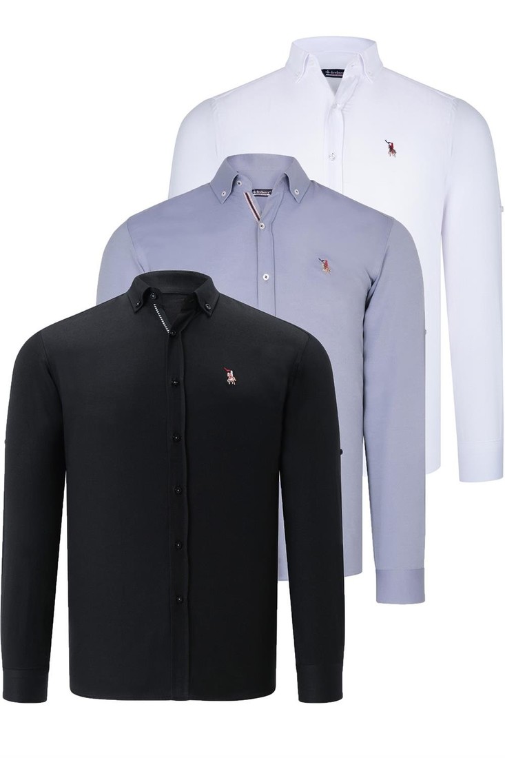 TRIPLE SET G674 DEWBERRY MENS SHIRT-BLACK-WHITE-GREY