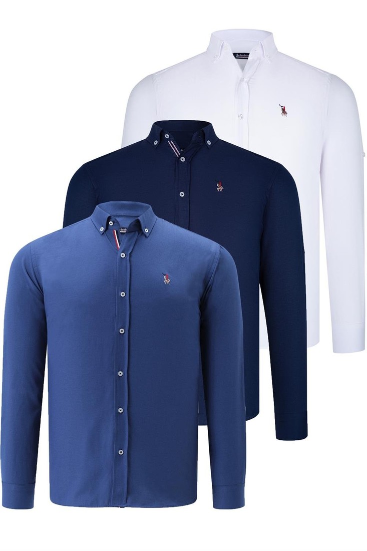 TRIPLE SET G674 DEWBERRY MENS SHIRT-NAVY BLUE-WHITE-INDIGO