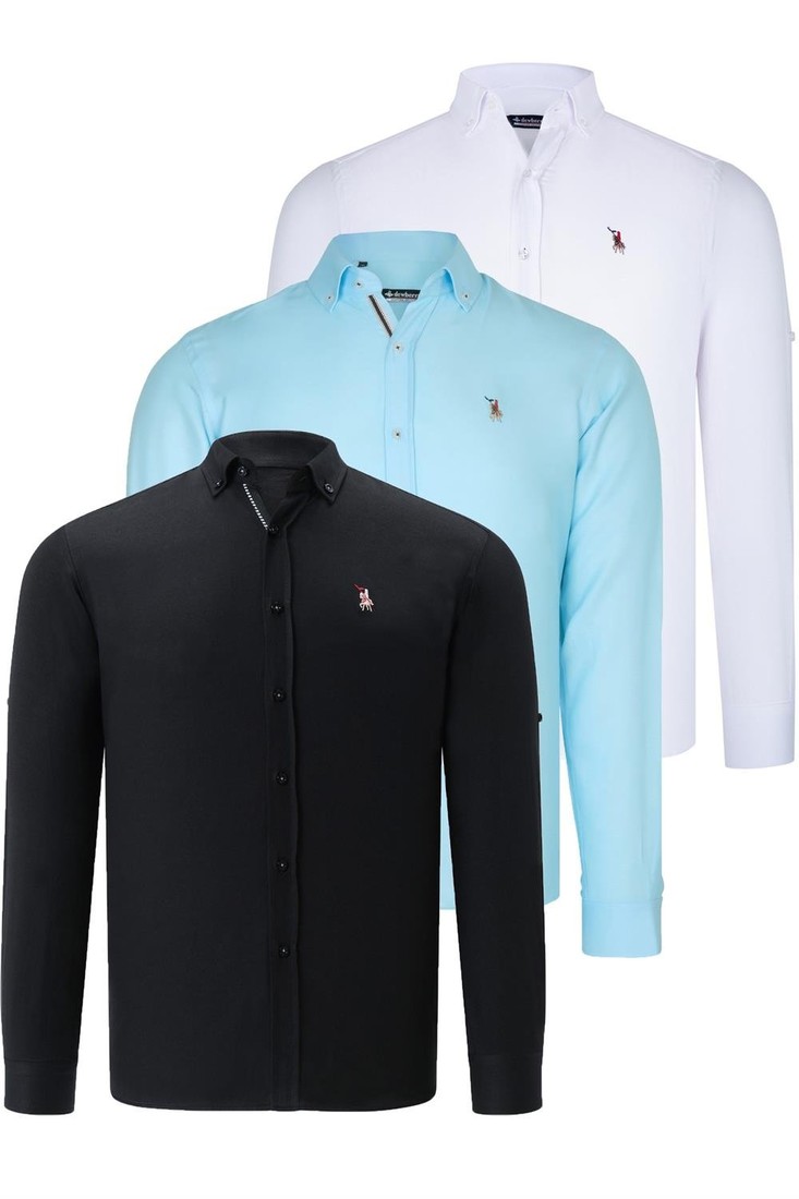 TRIPLE SET G674 DEWBERRY MENS SHIRT-NAVY BLUE-WHITE-CYAN