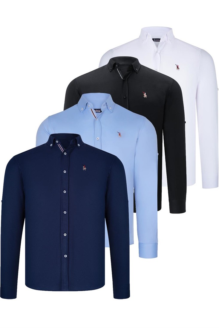 QUAD SET G674 DEWBERRY MENS SHIRT-BLACK-WHITE-NAVY BLUE-BABY BLUE