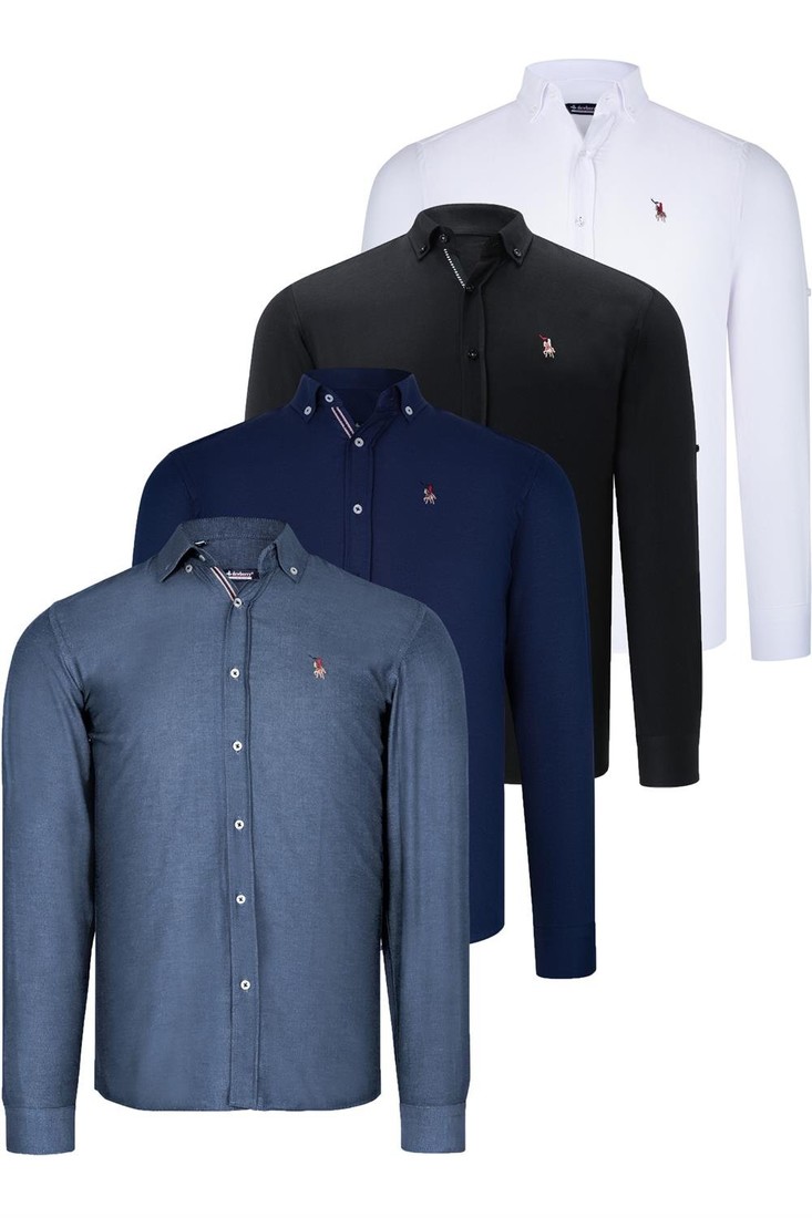 QUAD SET G674 DEWBERRY MENS SHIRT-BLACK-WHITE-NAVY BLUE-OIL